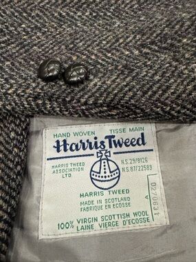 VTG Harris Tweed Blazer Wool Sport Coat Charcoal Grey Herringbone with Donegal